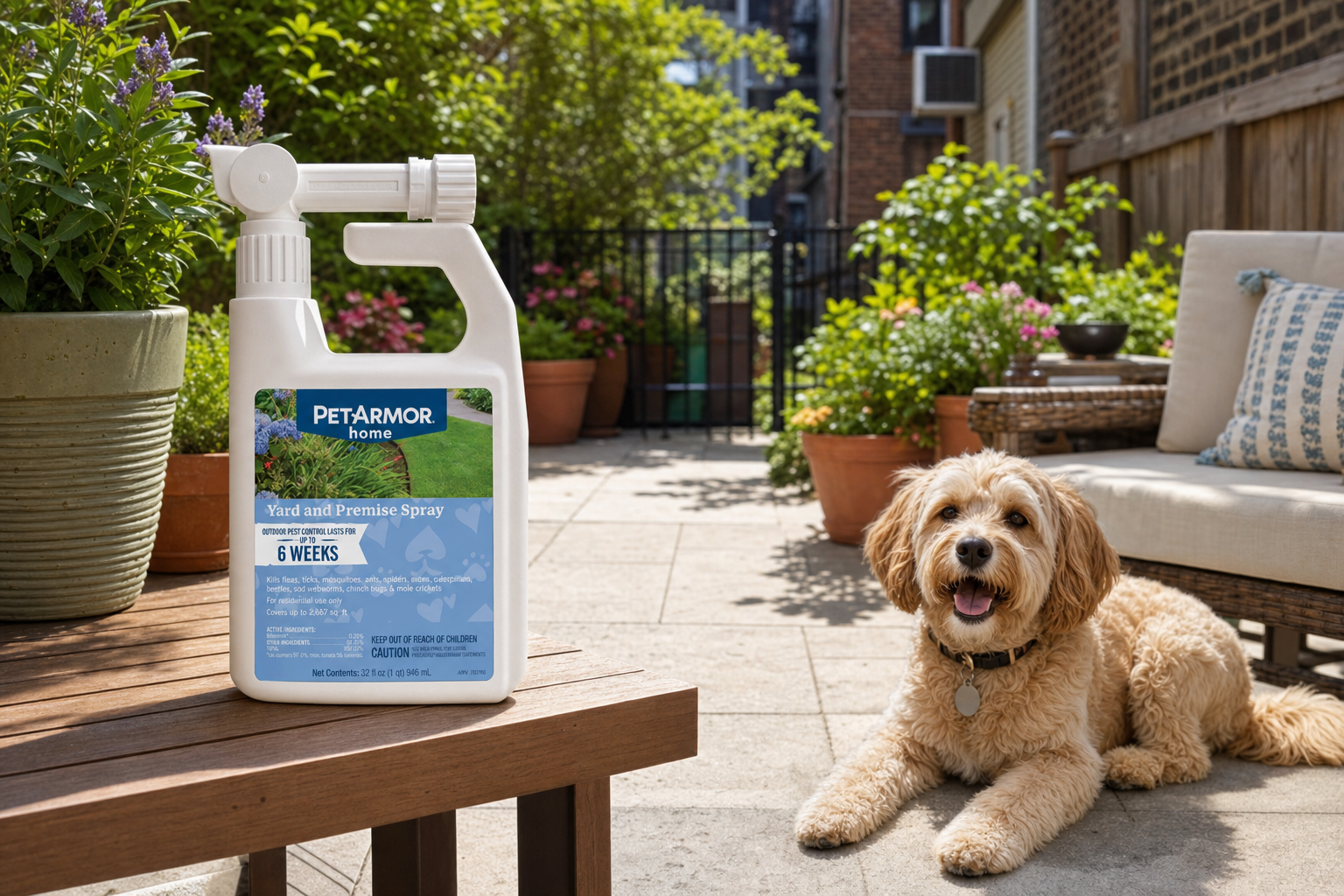 PetArmor Yard & Premise Spray treating an urban patio