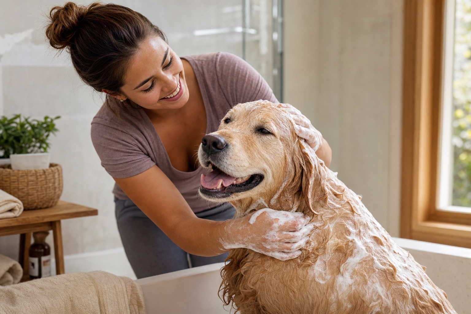 A dog resting comfortably beside its owner at home