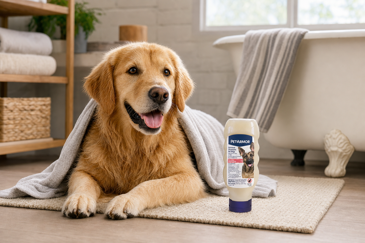 A dog resting calmly at home beside its owner