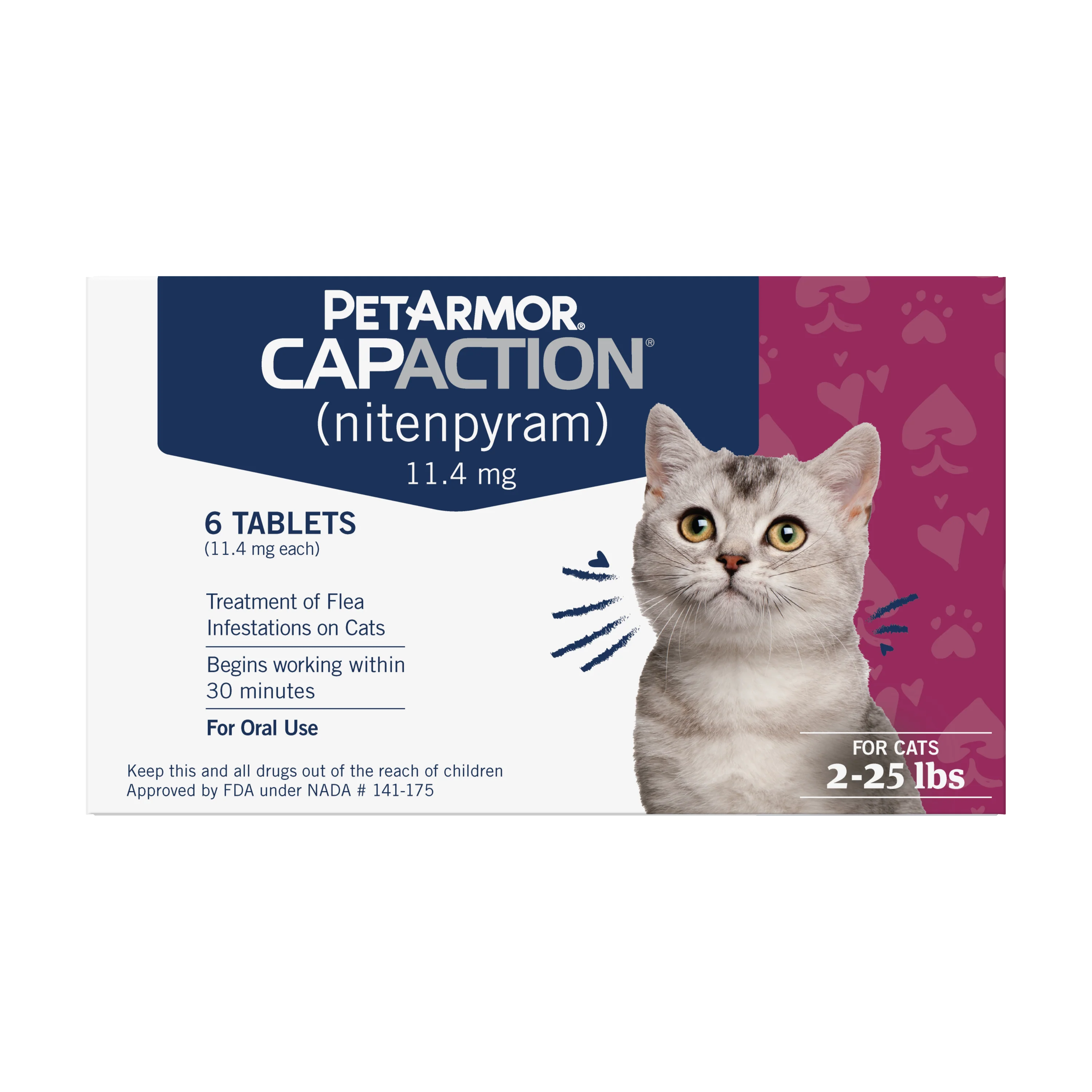 PetArmor® CAPACTION® (nitenpyram) Oral Flea Treatment for Cats - 6 / 2-25lbs
