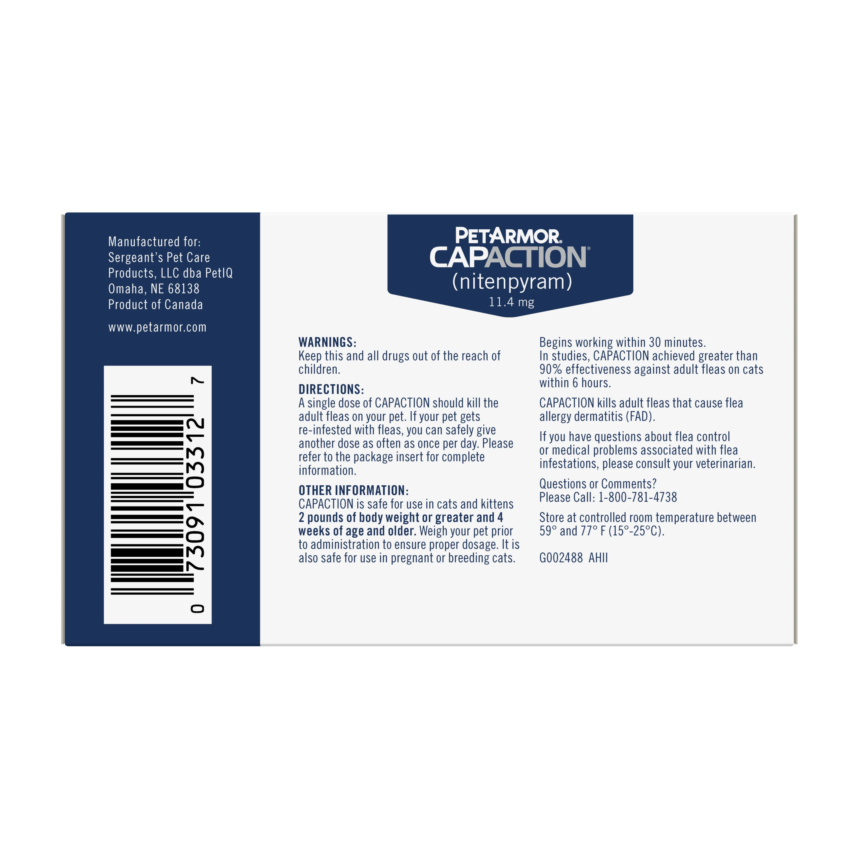 PetArmor® CAPACTION® (nitenpyram) Oral Flea Treatment for Cats - 6 / 2-25lbs