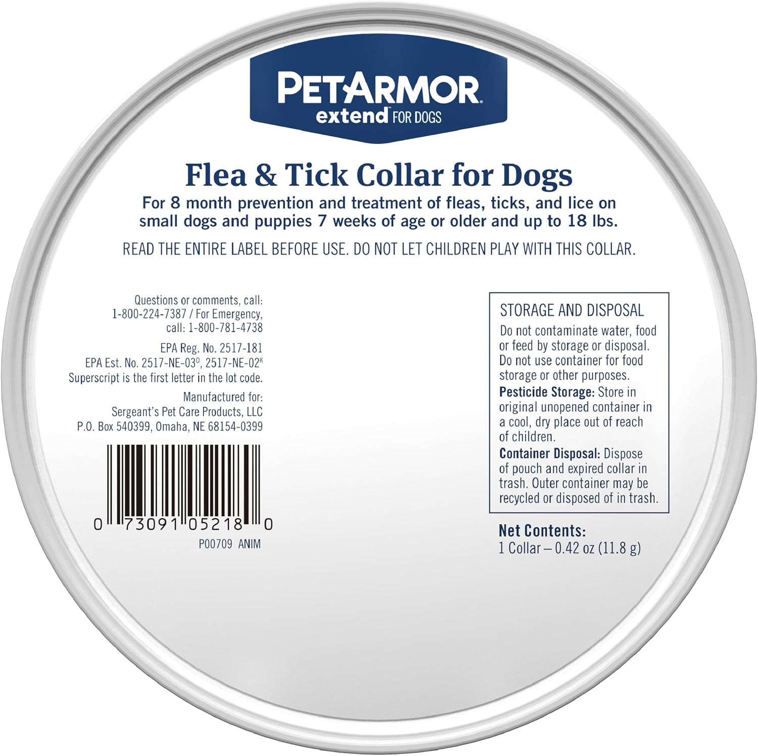 PetArmor® Extend™ Flea & Tick Collar - Up to 18 lbs / 1