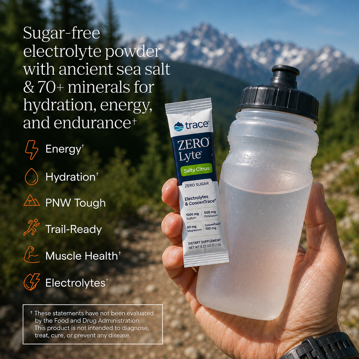 Trace Minerals ZeroLyte Electrolyte Mix, Salty Berry Lemonade, 30 Packets Zero sugar, ancient sea salt + coconut water, supports hydration, replenishes electrolytes, sodium + potassium + magnesium