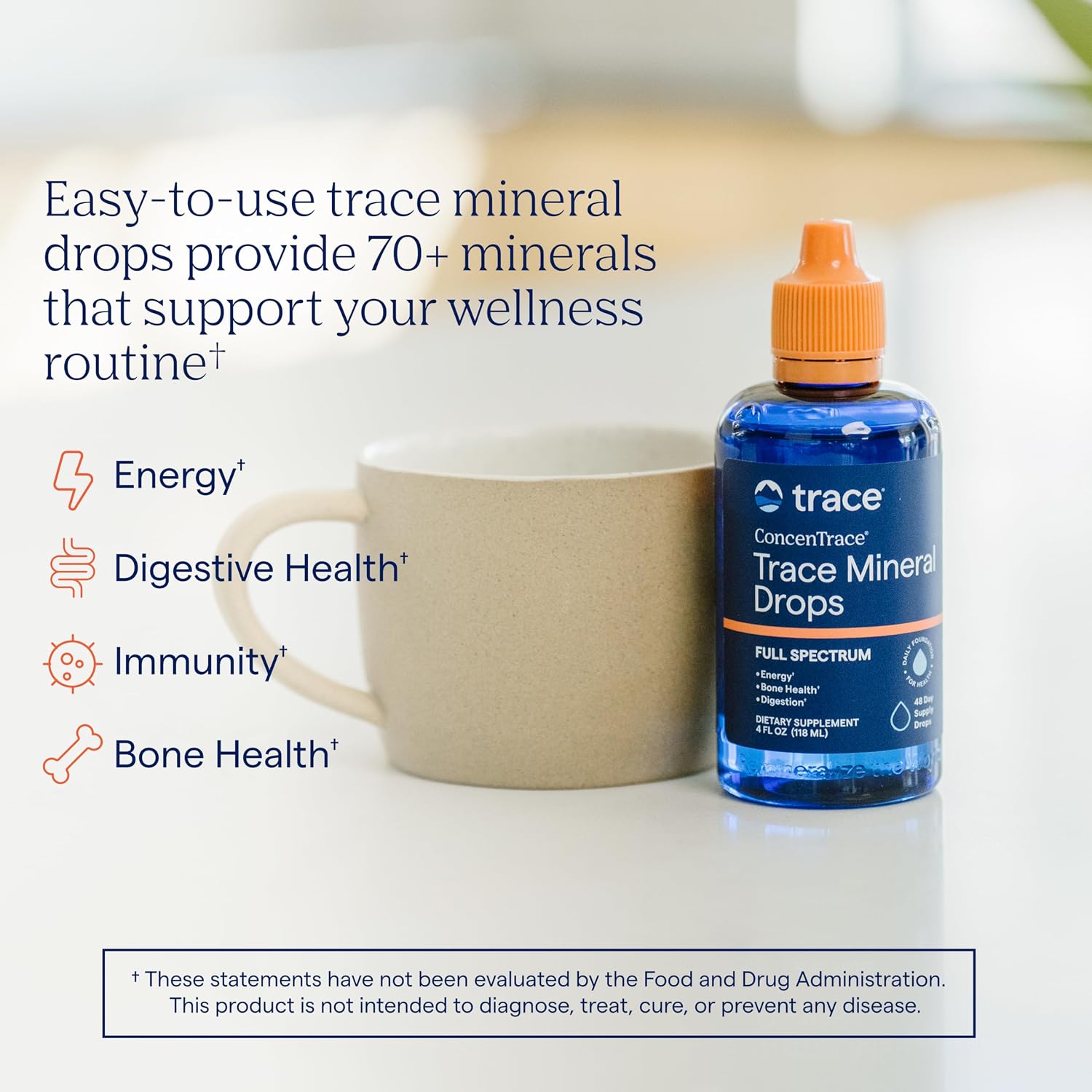 Trace Minerals ConcenTrace Mineral Drops, 70+ Ionic Minerals, 48 Servings  Sourced from the Great Salt Lake, Liquid electrolyte concentrate, Remineralizes RO water, Supports energy, digestion & bones
