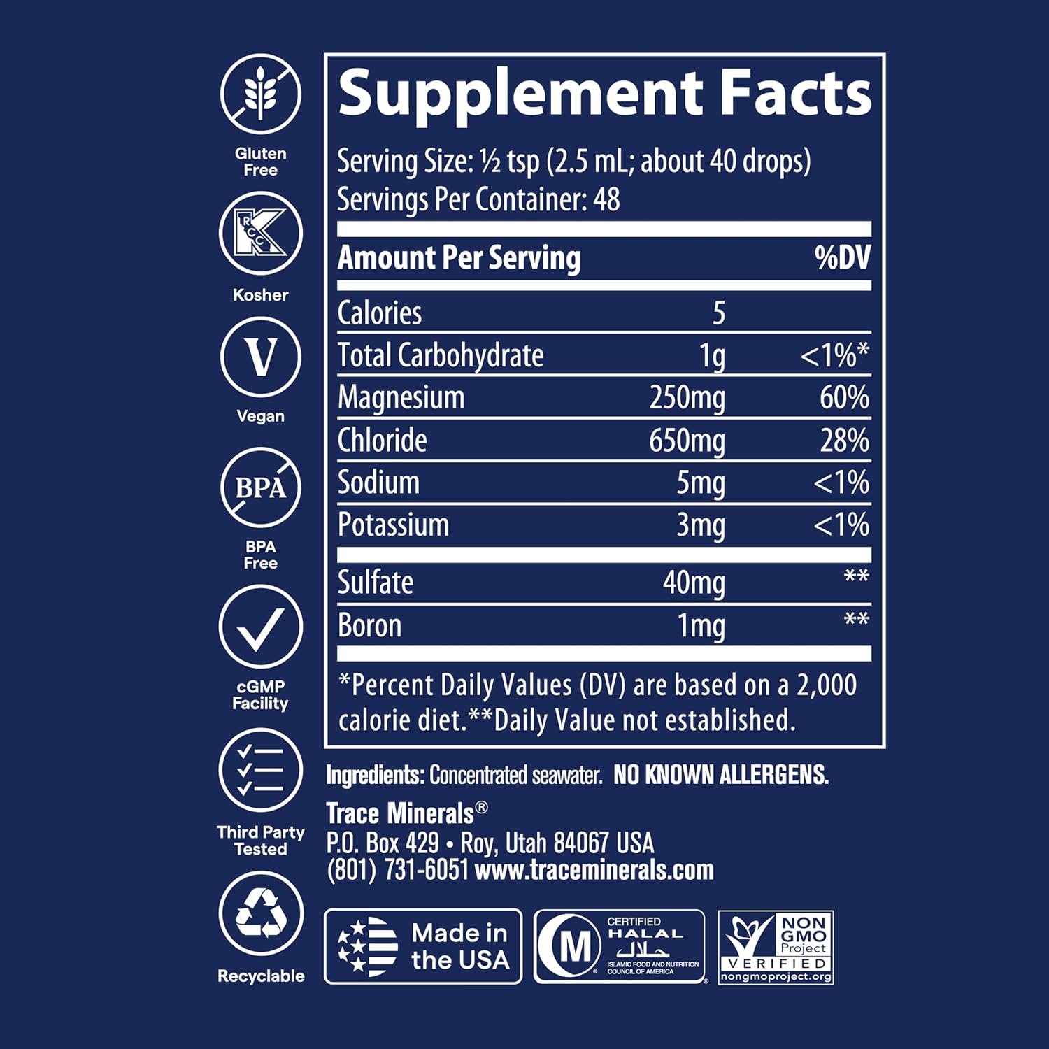 Trace Minerals ConcenTrace Mineral Drops, 70+ Ionic Minerals, 48 Servings  Sourced from the Great Salt Lake, Liquid electrolyte concentrate, Remineralizes RO water, Supports energy, digestion & bones