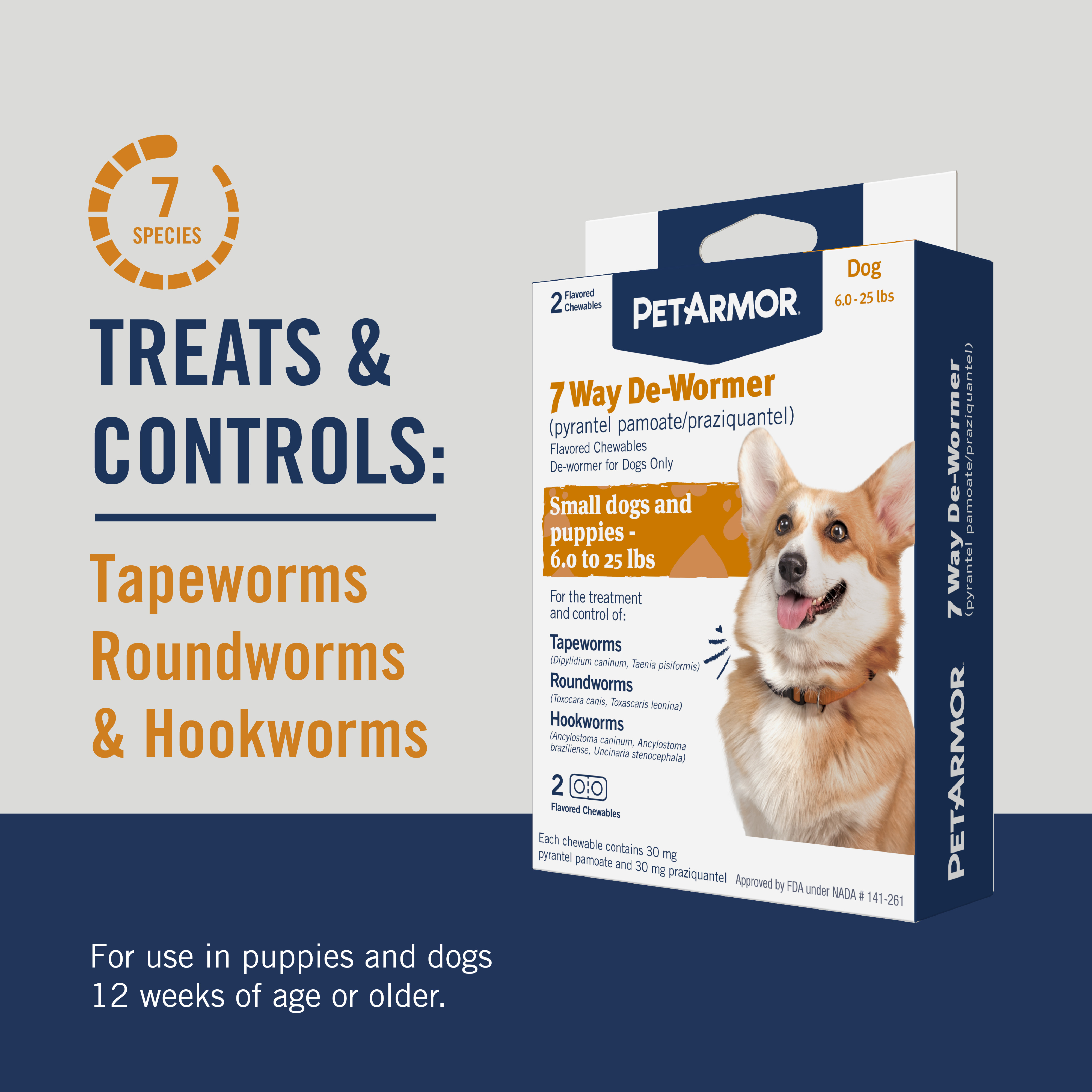 PetArmor® 7 Way De-Wormer (pyrantel pamoate/praziquantel) - 2 / Puppies & Small Dogs