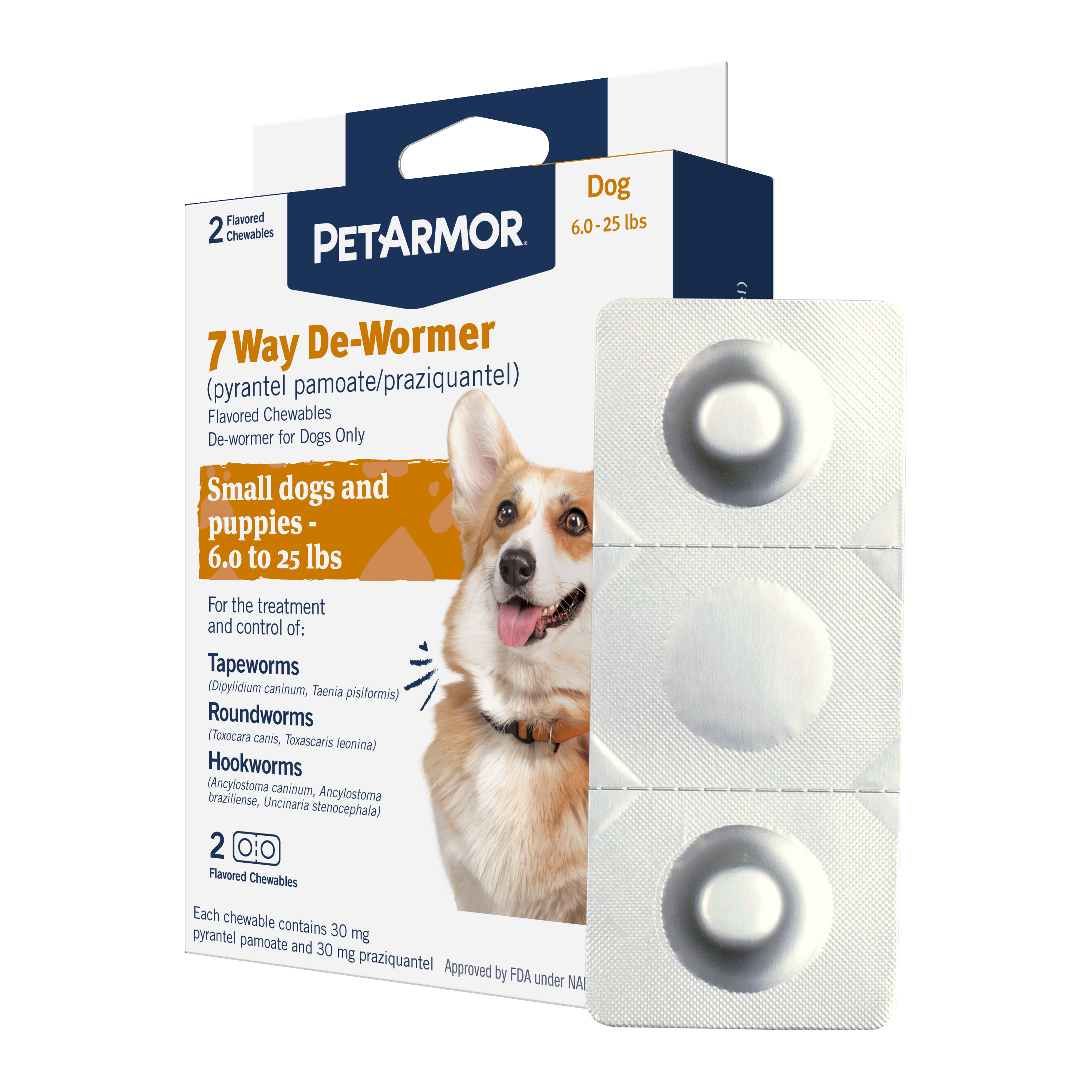 PetArmor® 7 Way De-Wormer (pyrantel pamoate/praziquantel) - 2 / Puppies & Small Dogs